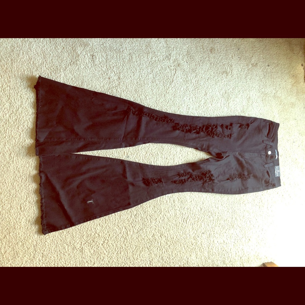 Black distressed bell bottom denim